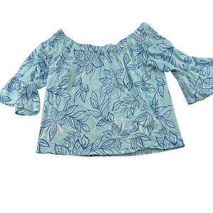 Steph Parker Collection Blue Floral Women's Off-Shoulder Top Size Large